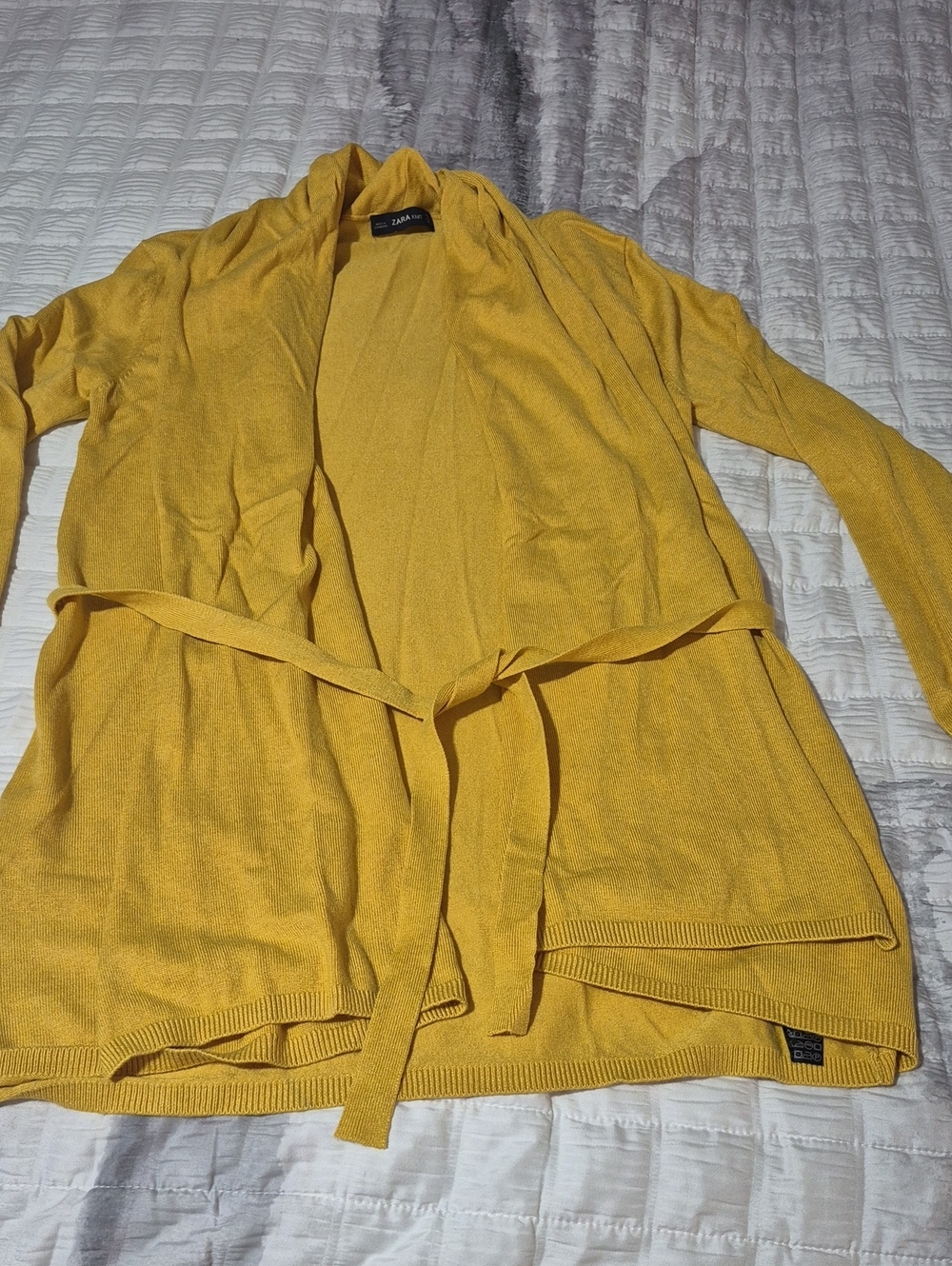 Zara Mustard Yellow Open-Front Belted Cardigan